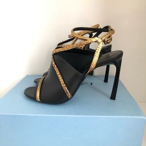 LANVIN OPEN TOE PYTHON STRAP HEELS